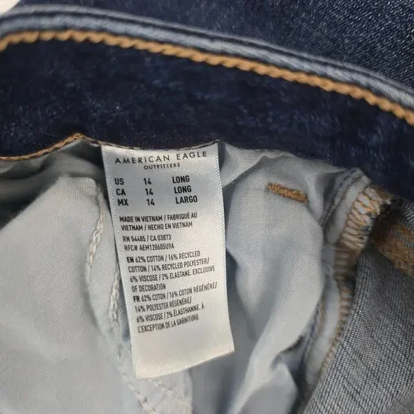 American Eagle high-rise skinny kick jeans blue denim womens next level 14 long - Picture 10 of 11